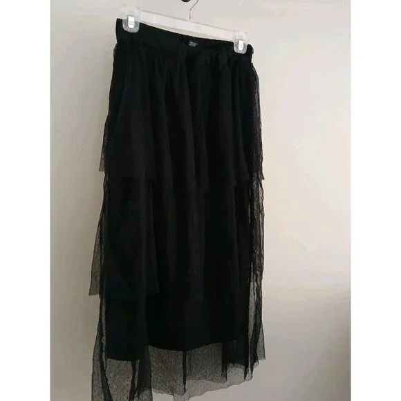 Black Tulle Tiered Mesh Midi Skirt Goth Whimsigoth Layered Coquette  Women's XS - Picture 5 of 6